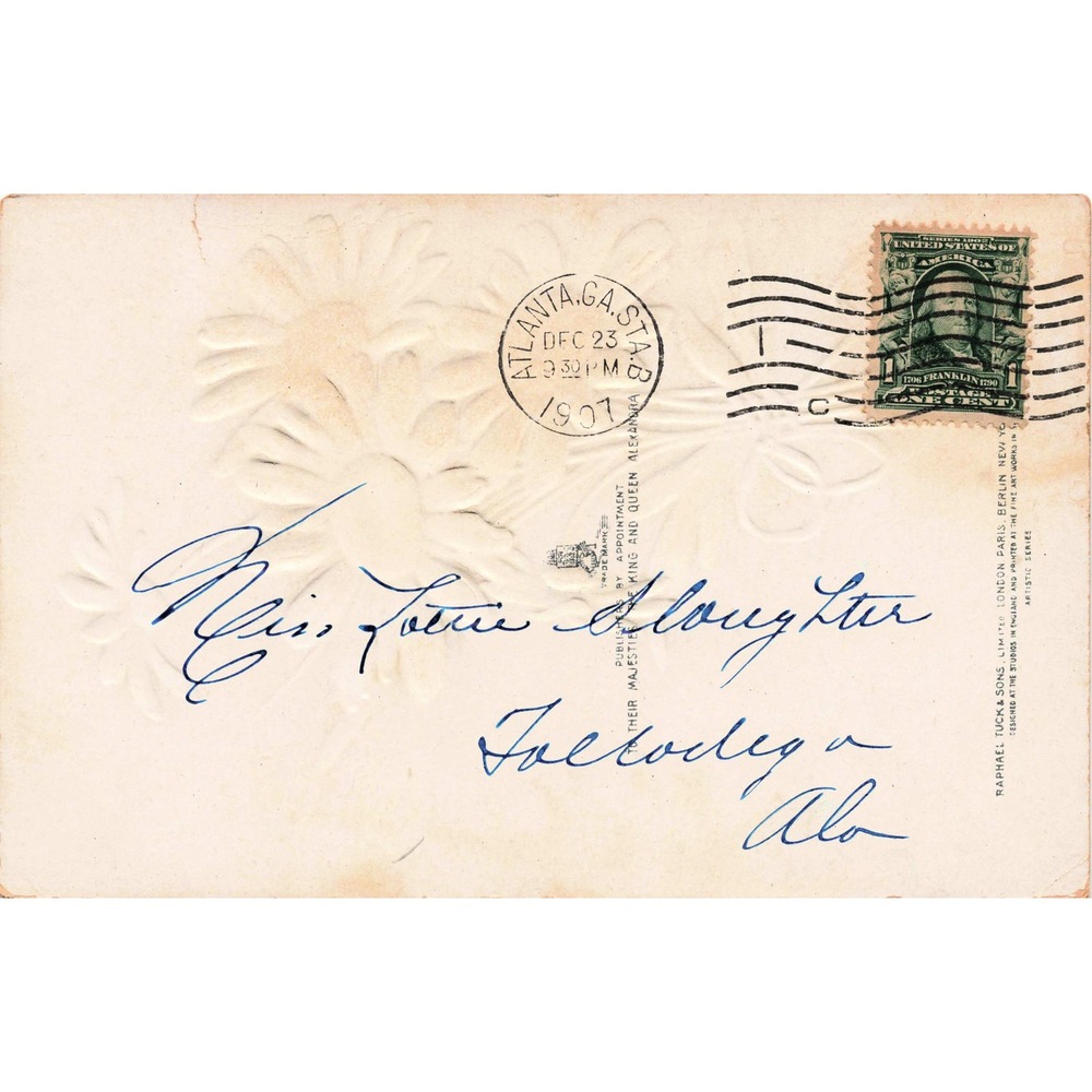 VTG 1907 Embossed Antique Christmas Postcard Daisies Floral Atlanta GA Talladega - Picture 2 of 2